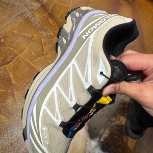 Salomon Trail Runner in Beige with Black & Purple Accents